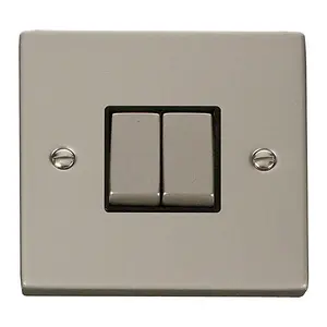 Pearl Nickel 10A 2 Gang 2 Way Ingot Light Switch - Black Trim - SE Home