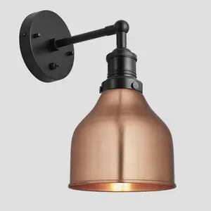 Industville Brooklyn Cone Wall Light, 7 Inch, Copper, Black Holder