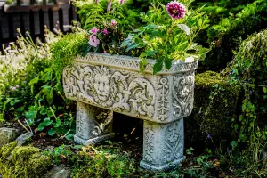 Pair of Lion Head design Stone Vases and Planter Troughs