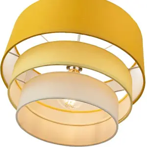 Contemporary Round Triple Tier Ochre/Mustard Cotton Fabric Pendant Light Shade