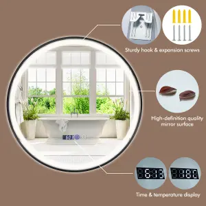 Costway 60 x 60 CM Lighted Bathroom Mirror High-Definition Shatter-Proof Mirror with 3 Color LED Light