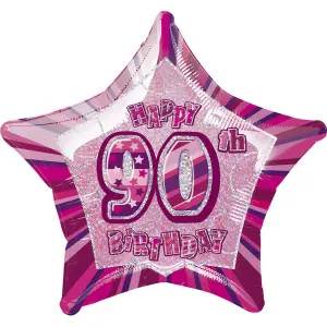 Unique Party Happy 90th Birthday Pink Star Foil Balloon Pink (One Size)