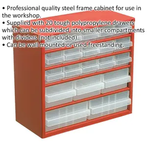 Red 20 Drawer Parts Storage Cabinet - Wall Mounted or Freestanding