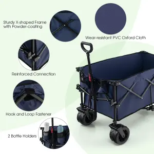 Costway Folding Collapsible Wagon Utility Garden Cart w/ Wide Wheels Adjustable Handle