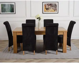 Dakota 182 x 92 cm Chunky Oak Large Dining Table and 6 Chairs Dining Set with Montana Black Fabric Chairs