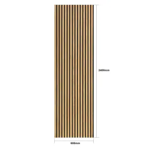 Acoustic Wall Paneling Wood Veneer Slatted 3D Panels for Wall and Ceiling Home Décor - 240cm(L) x 60cm(W) x 2.1cm(D) (Natural Oak)