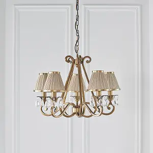 Luminosa Oksana 5 Light Multi Arm Ceiling Pendant Chandelier Antique Brass, E14