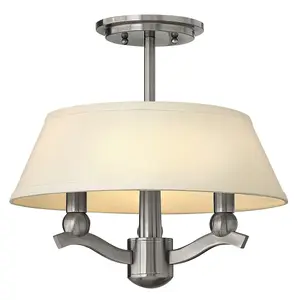 Elstead Hinkley Whitney Cylindrical 3 Arm Semi-Flush / Pendant Ceiling Light with Shade 3x E14 Brushed Nickel