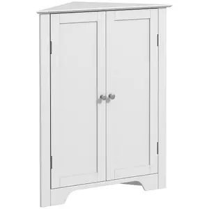 kleankin Corner Bathroom Cabinet, Recessed Doors and Adjustable Shelf, White