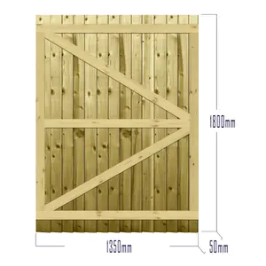 Premier Garden Supplies Pedestrian Gate 180cm (6ft) High x 135cm Wide Feather Edge Flat Top Fully Framed Single Swing Gate