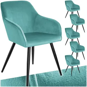 Chair Marilyn - with armrests, padded, velvet look, black steel legs - turquoise/black