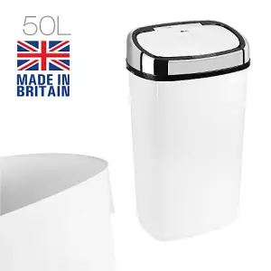 Dihl - UK MADE - 50L White Sensor Bin with Chrome Sensor Lid Kitchen Waste Dust Bin Automatic Motor