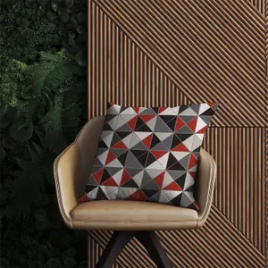 Grey Red Triangle Geometric Outdoor Cushion 60cm x 60cm