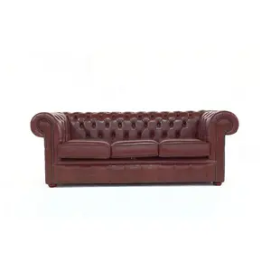 Chesterfield 3 Seater Sofa Old English Hazel Real Leather In Classic Style