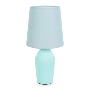 ValueLights Arlo Duck Egg Blue Ceramic Base Table Lamp with Tapered Shade - LED Bulb Included