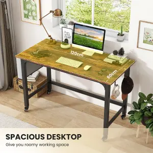 COSTWAY Mobile Computer Desk 120cm Home Office Desk w/ Lockable Wheels