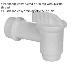 Durable 3/4" BSP Drum Tap for Easy Draining - Polythene Construction