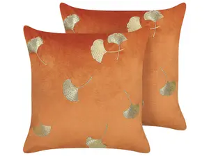 Set of 2 Cushions TULIP Velvet 45 x 45 cm Plant Orange