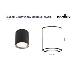 Nordlux Landon 14 Indoor Bathroom Light Surface Downlight In Black (Height) 14cm