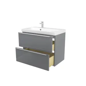 GoodHome Imandra Grey Wall-mounted Vanity unit & basin set - Includes Mila basin (W)804mm