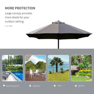 Outsunny 4.4m Double-Sided Sun Umbrella Patio Parasol Solar Lights Dark Grey