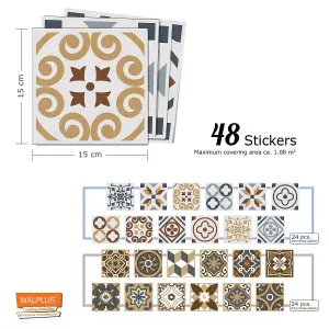 Walplus Elm Brown Azulejo Combo Mix Tile Stickers