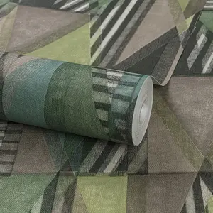 Grandeco Retro Geometric  Nambak  Textured Wallpaper,  Green