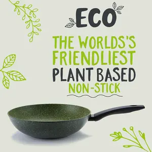 Prestige Eco Green Round Aluminium Induction Suitable Plant Based Non-Stick Stir-Fry Wok Pan 28cm