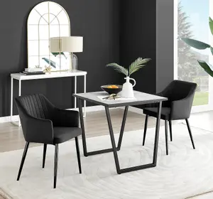 Furniturebox UK Carson White Marble Effect Square Dining Table & 2 Black Calla Black Leg Chairs