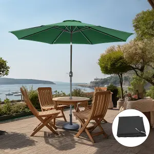 SunDaze 2.7M Green Round Garden Parasol Outdoor Patio Umbrella, Base Weights & Weather Protective Cover