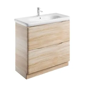 Eden 900mm Floorstanding Vanity Unit in Light Oak & Link Resin Basin