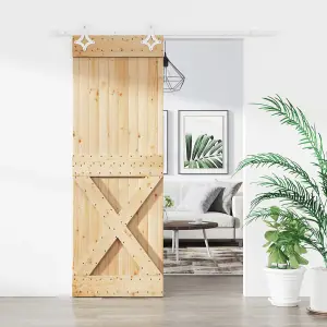 Berkfield Sliding Door with Hardware Set 80x210 cm Solid Wood Pine