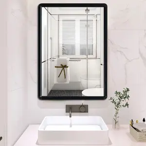 Black Wall Mounted Rectangular Framed Bathroom Mirror Vanity Mirror 480 x 630 mm