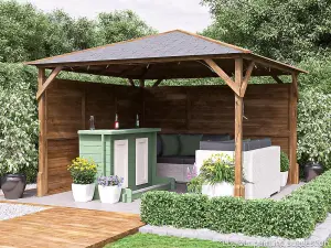 Dunster House Garden Bar Gazebo 3m x 3m Utopia Heavy Duty Garden Shelter with Log Bar Included