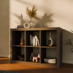 sweeek. 2-level bookshelf with 6 compartments Basiks Walnut 111.2x39x76 cm