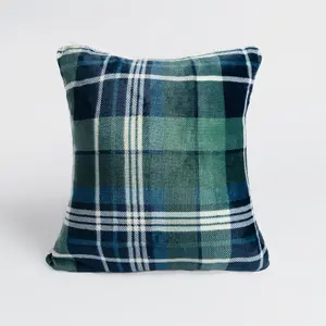 Tartan Check Cushion Covers 2 Pack Case Flannel Fleece Set, 45 x 45cm - Green