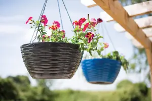 Pot Planter Indoor or Outdoor Lightweight Recycled Plastic Garden Windermere Hanging Basket - L35 x W35 x H17 cm - Charcoal