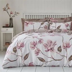 Dunelm Lois Large Floral Duvet Cover And Pillowcase Set, Floral, Size: King, Pink, Polycotton