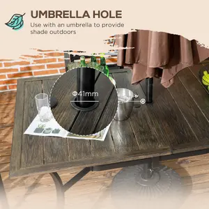 Outsunny Garden Table with Parasol Hole for Patio, Deck, Brown, 150 x 96 x 73cm