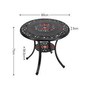 Black Round Cast Aluminum Outdoor Patio Dining Table with Umbrella Hole