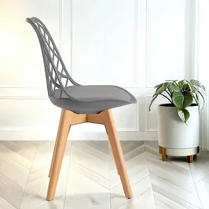 Alma Dining Chair In Grey With Wooden Legs