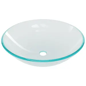 Berkfield Bathroom Sink with Tap and Push Drain Clear Tempered Glass