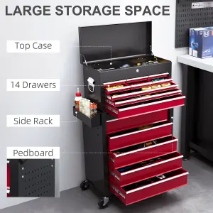 HOMCOM Rolling Tool Chest Lockable Roller Cabinet with with 14 Drawers Red