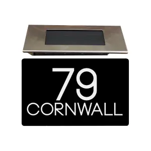 Personalised Aluminium House Plaque with Solar Light Customised with Your House Number and Street Name 160 x 280mm Black