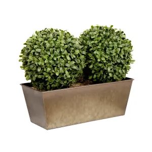 GreenBrokers Artificial Double Ball Boxwood in Slanted Rustic Tin Window Box 35cm/14in