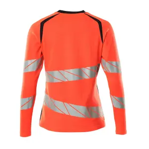 Mascot Accelerate Safe Ladies Fit Long-Sleeved T-shirt (Hi-Vis Red/Dark Navy)  (XX Large)