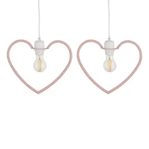 First Choice Lighting Set of 2 Pink Heart Shaped Easy Fit Pendant Shades