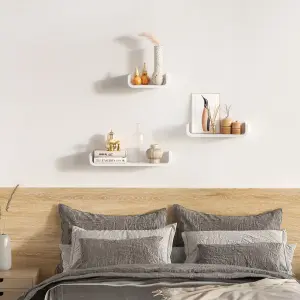 HOMCOM 3 Pieces Wooden U Shaped Floating Shelves Set Hanging CD Storage Display Modern Wall Mount Bookshelf White