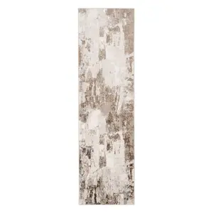 Beige Distressed Abstract Bedroom Living Area Runner Rug 60x240cm