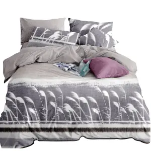 Neel Blue Double Printed Duvet Cover & 2 Matching Pillow Cases - Floral Grey